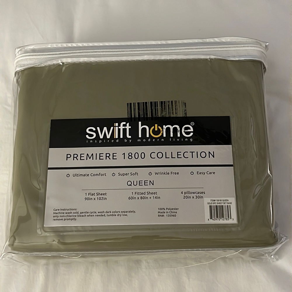 NWT Swift Home 6-piece Queen sheet set SAGE